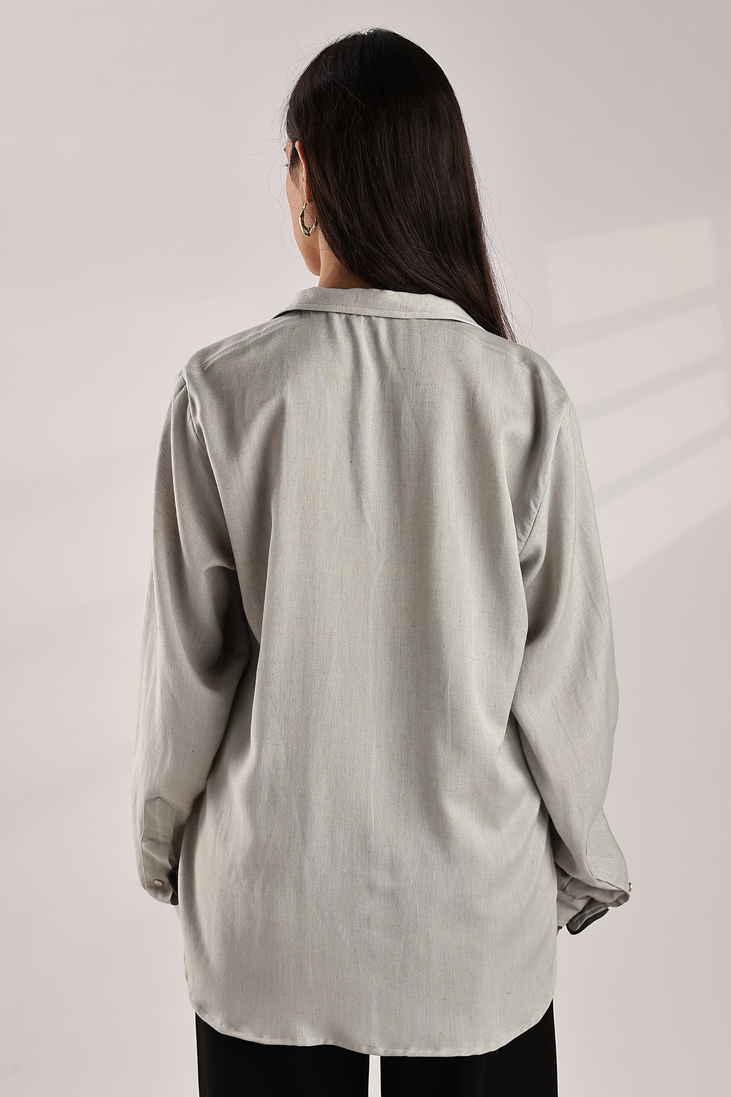 Flowy V Neck Wind Shirt 'Light Grey'