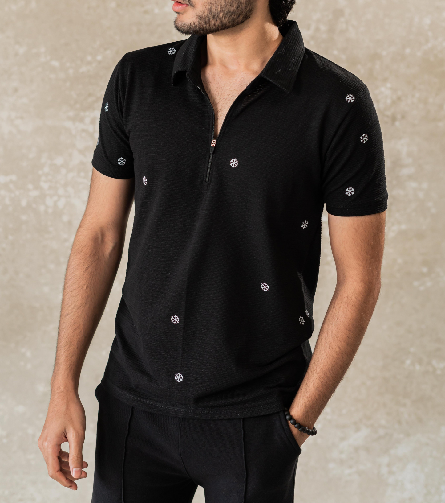 Zip Snowflake Polo T-shirt
