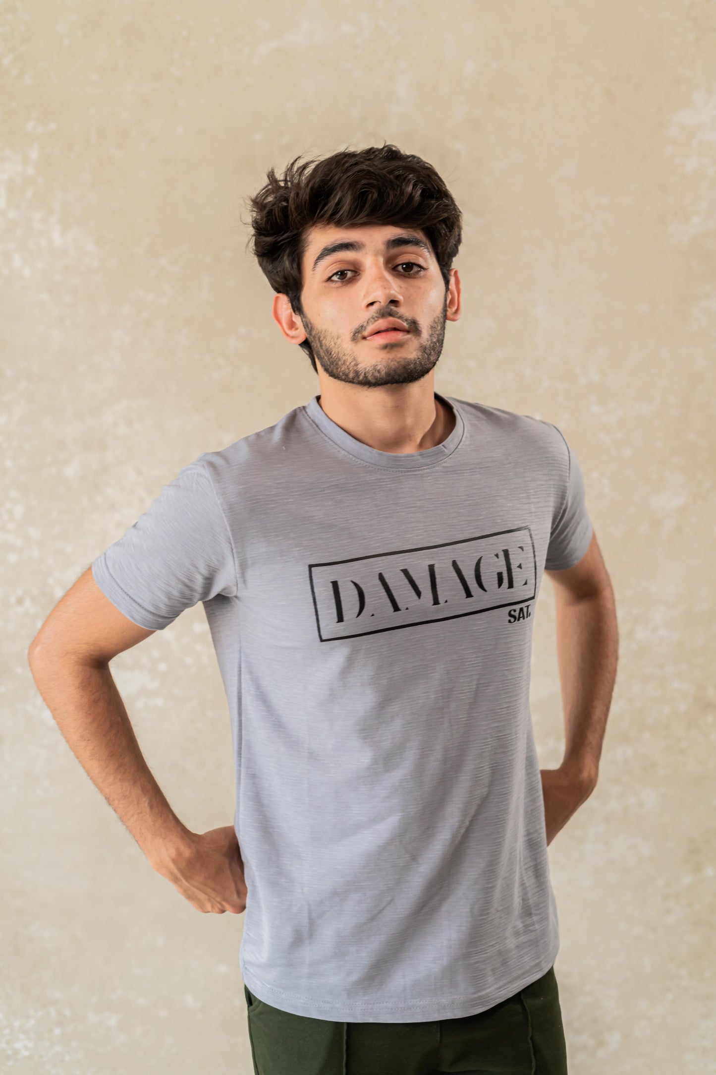 Damage Round Neck T-shirt 'Grey'