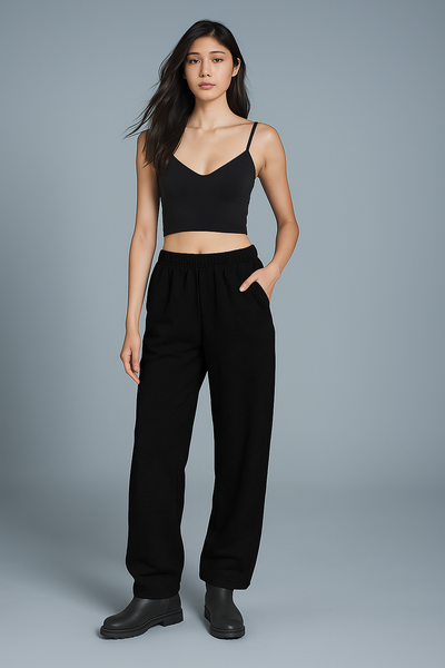 Wide leg Joggers -  'Black' ( Korean fit )