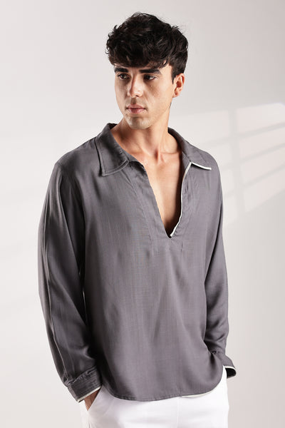 Flowy V Neck Wind Shirt 'Grey'