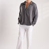Flowy V Neck Wind Shirt 'Grey'