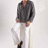 Flowy V Neck Wind Shirt 'Grey'