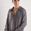 Flowy V Neck Wind Shirt 'Grey'