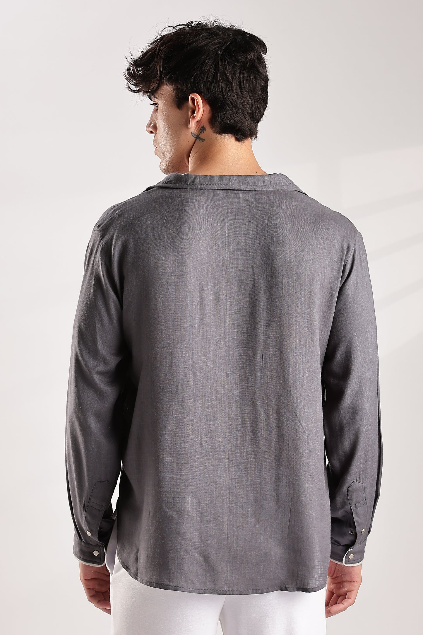 Flowy V Neck Wind Shirt 'Grey'