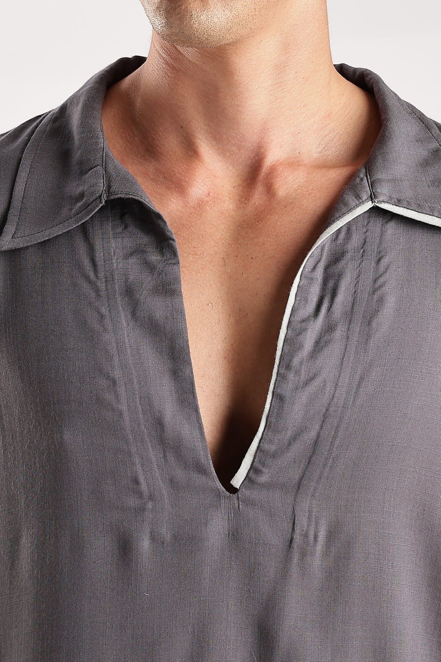 Flowy V Neck Wind Shirt 'Grey'