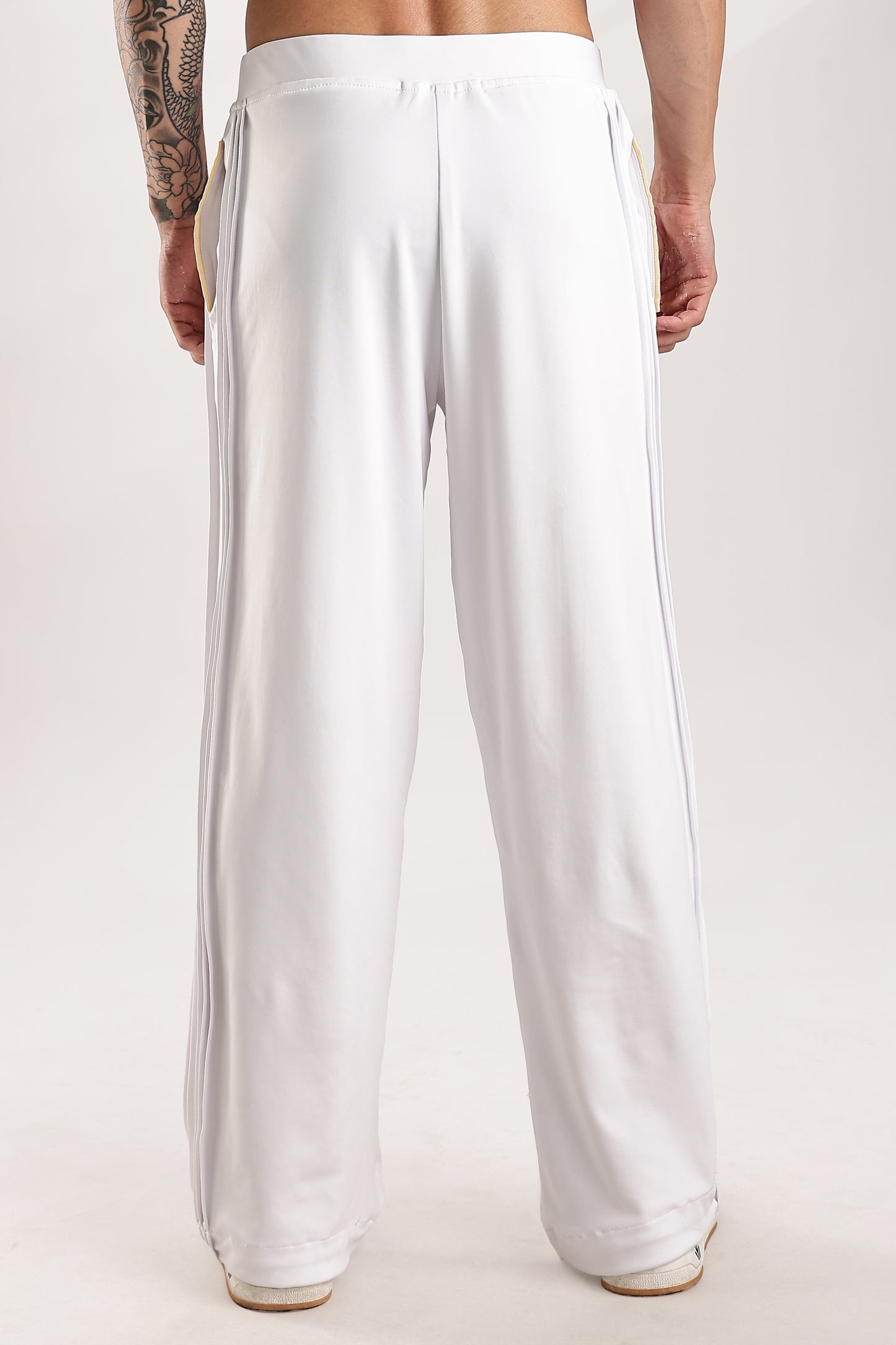 Self Design Tucks Pants - Super Soft Lycra 'White'