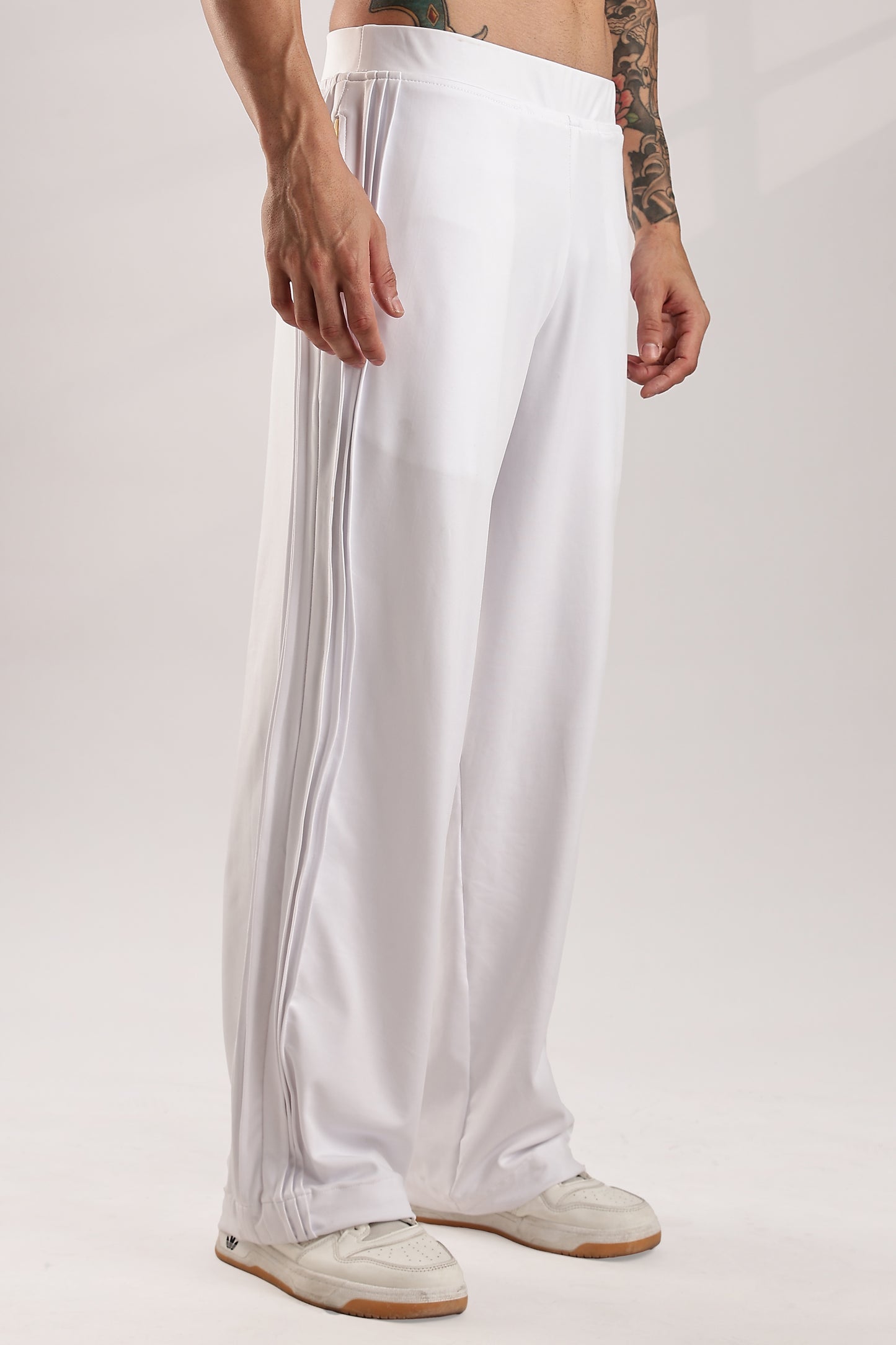 Self Design Tucks Pants - Super Soft Lycra 'White'