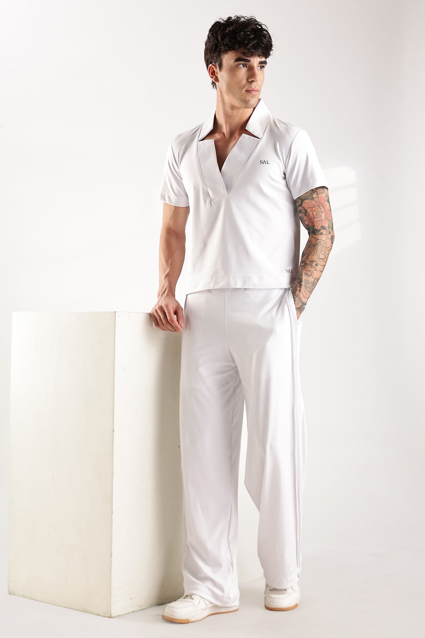 Self Design Tucks Pants - Super Soft Lycra 'White'