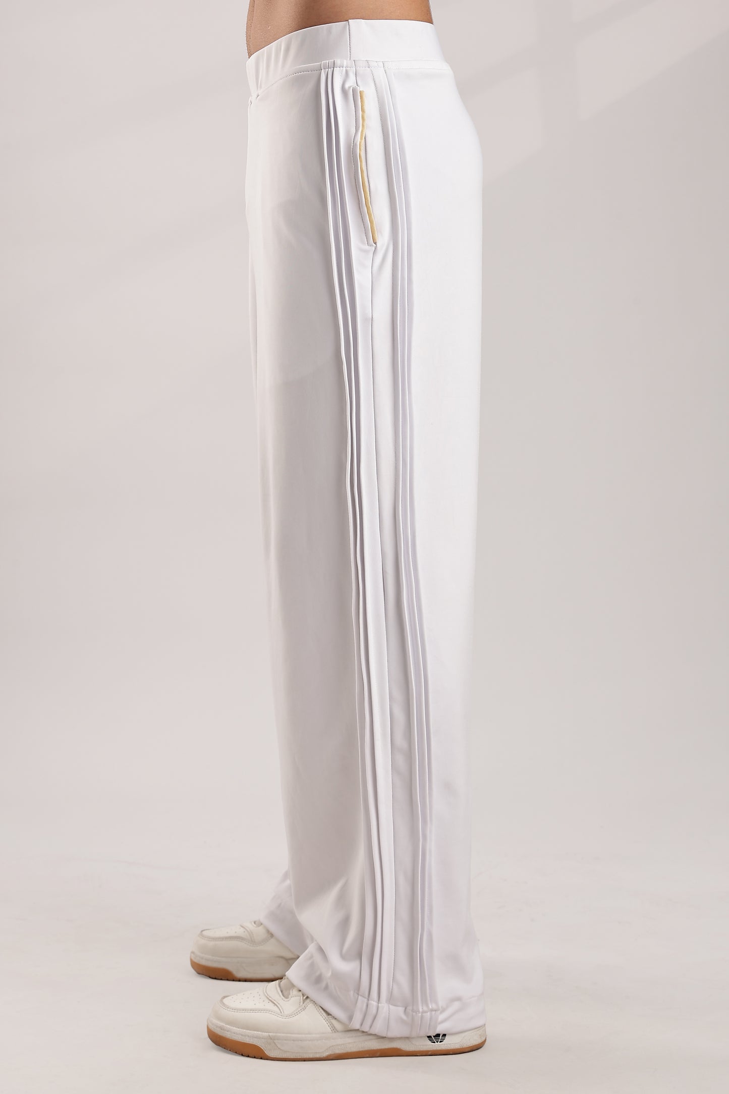 Self Design Tucks Pants - Super Soft Lycra 'White'