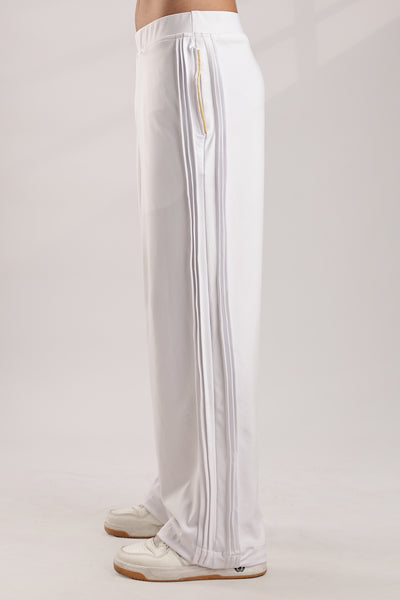 Self Design Tucks Pants - Super Soft Lycra 'White'