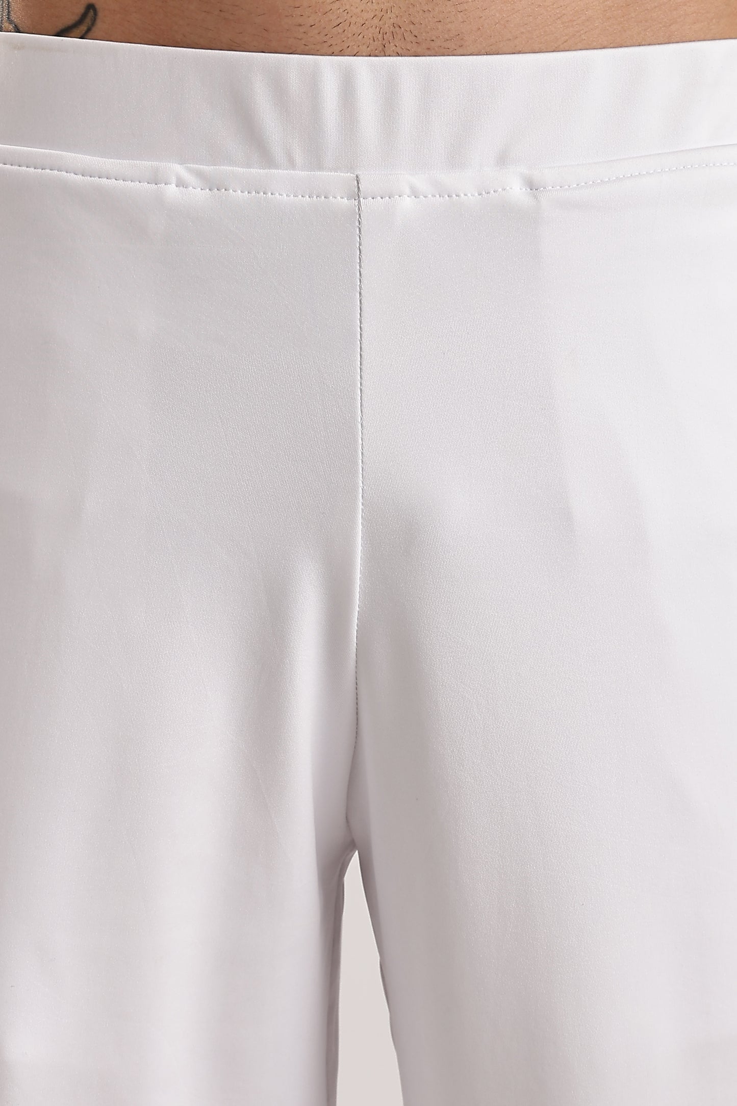 Self Design Tucks Pants - Super Soft Lycra 'White'