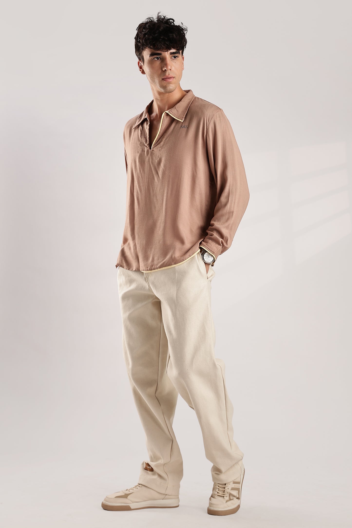 Circular Belt Single Pleated Straight Pants