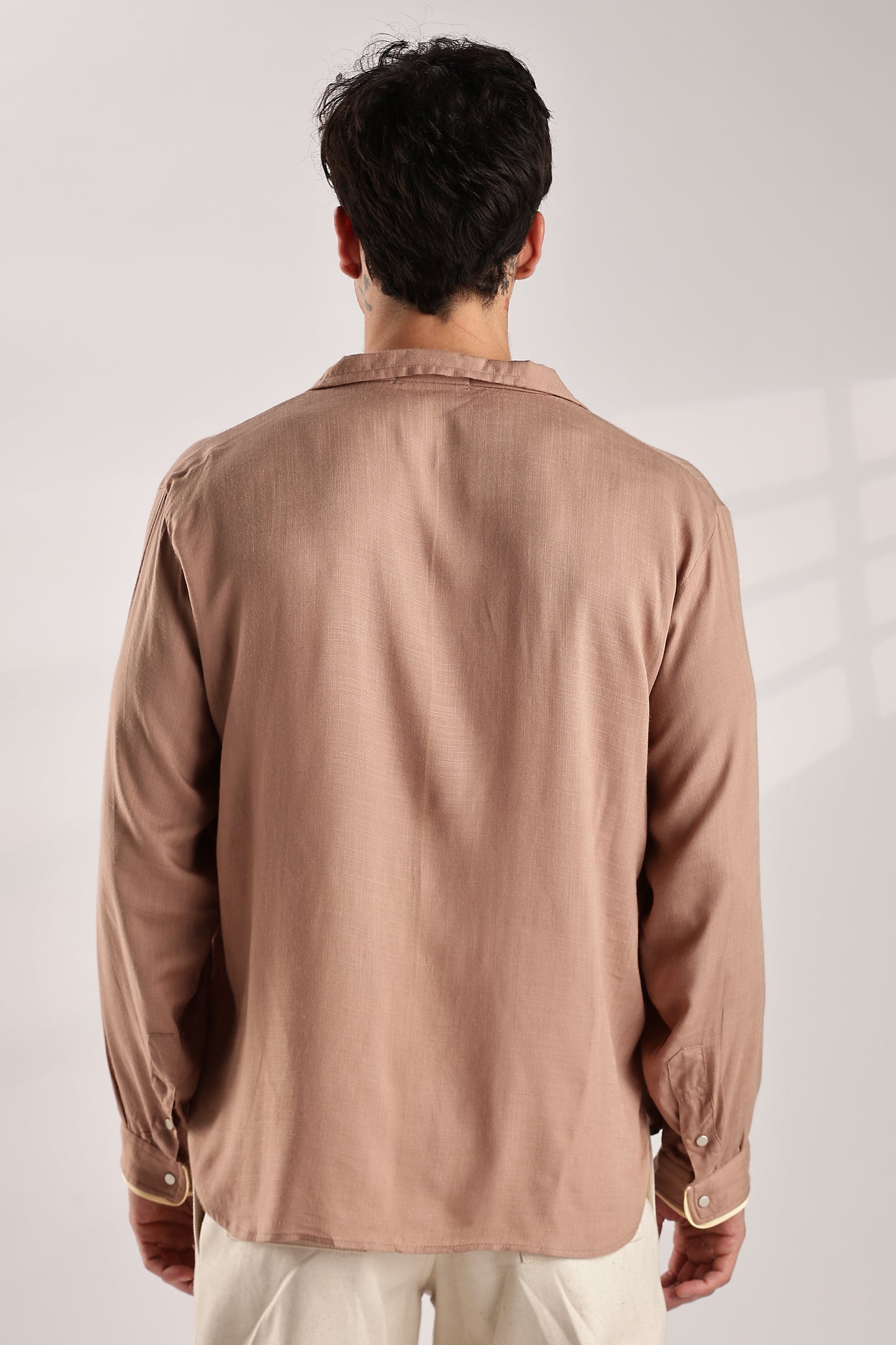 Flowy V Neck Wind Shirt 'Brown'
