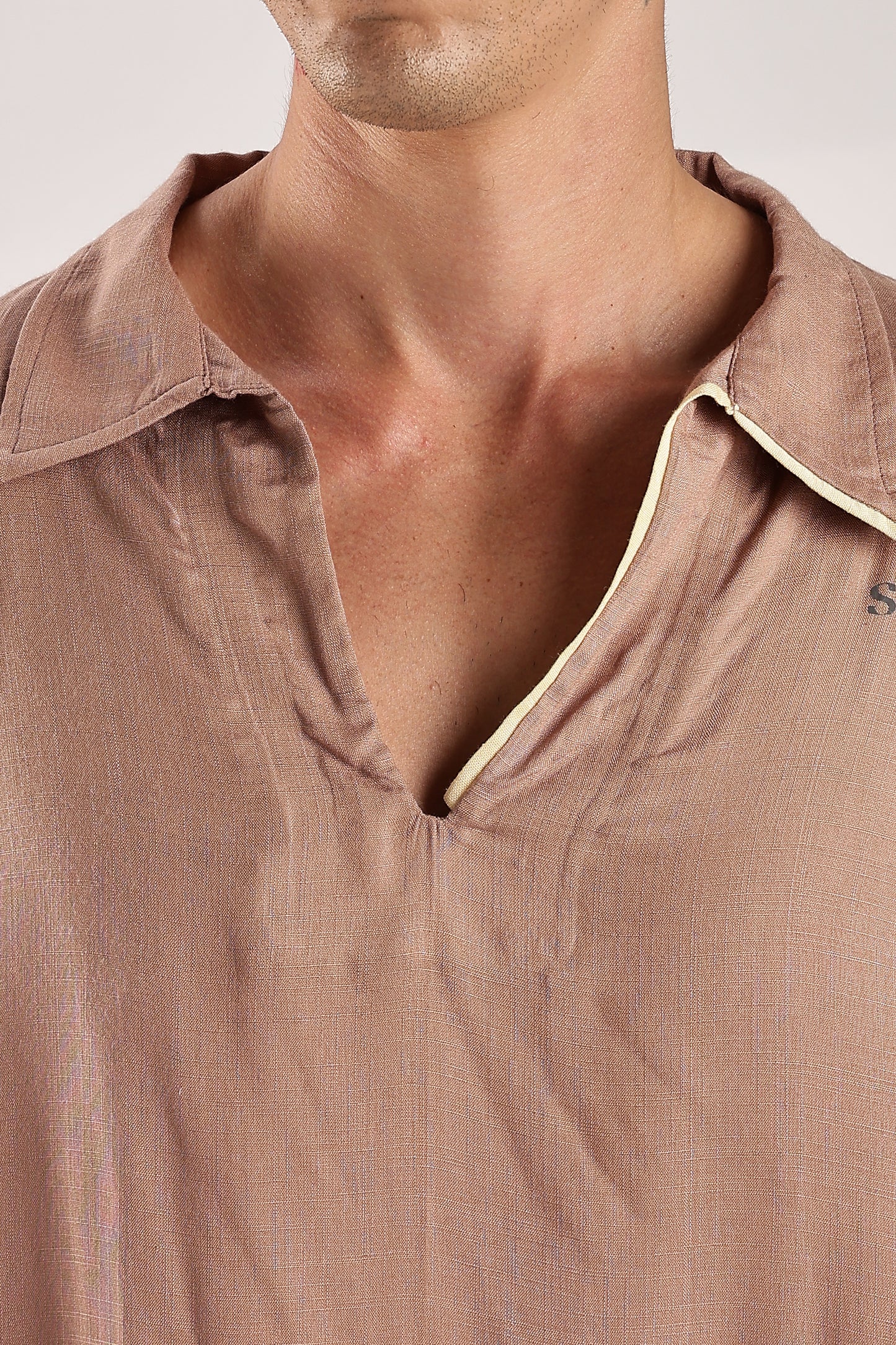 Flowy V Neck Wind Shirt 'Brown'