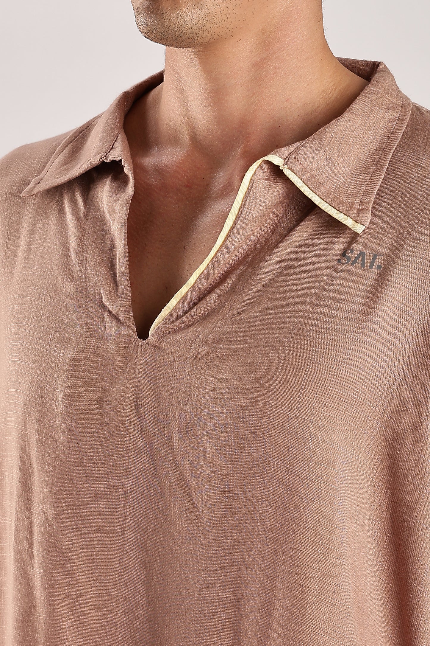 Flowy V Neck Wind Shirt 'Brown'