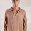 Flowy V Neck Wind Shirt 'Brown'
