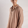 Flowy V Neck Wind Shirt 'Brown'