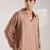 Flowy V Neck Wind Shirt 'Brown'