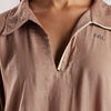 Flowy V Neck Wind Shirt 'Brown'