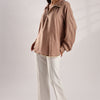 Flowy V Neck Wind Shirt 'Brown'