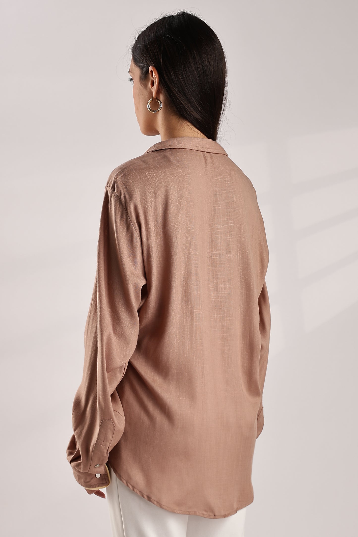 Flowy V Neck Wind Shirt 'Brown'