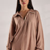 Flowy V Neck Wind Shirt 'Brown'