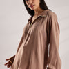 Flowy V Neck Wind Shirt 'Brown'