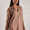 Flowy V Neck Wind Shirt 'Brown'
