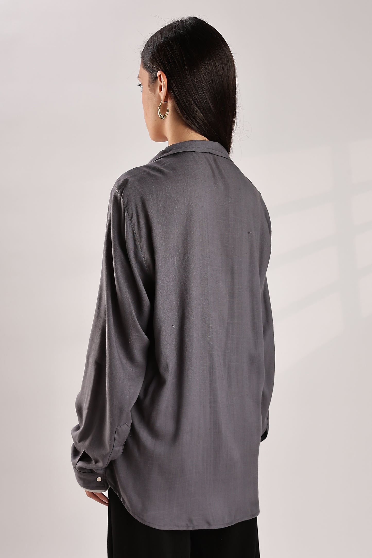 Flowy V Neck Wind Shirt 'Grey'