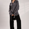 Flowy V Neck Wind Shirt 'Grey'