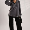 Flowy V Neck Wind Shirt 'Grey'
