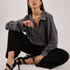 Flowy V Neck Wind Shirt 'Grey'