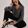Flowy V Neck Wind Shirt 'Grey'