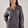 Flowy V Neck Wind Shirt 'Grey'
