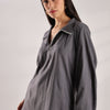 Flowy V Neck Wind Shirt 'Grey'
