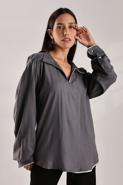 Flowy V Neck Wind Shirt 'Grey'
