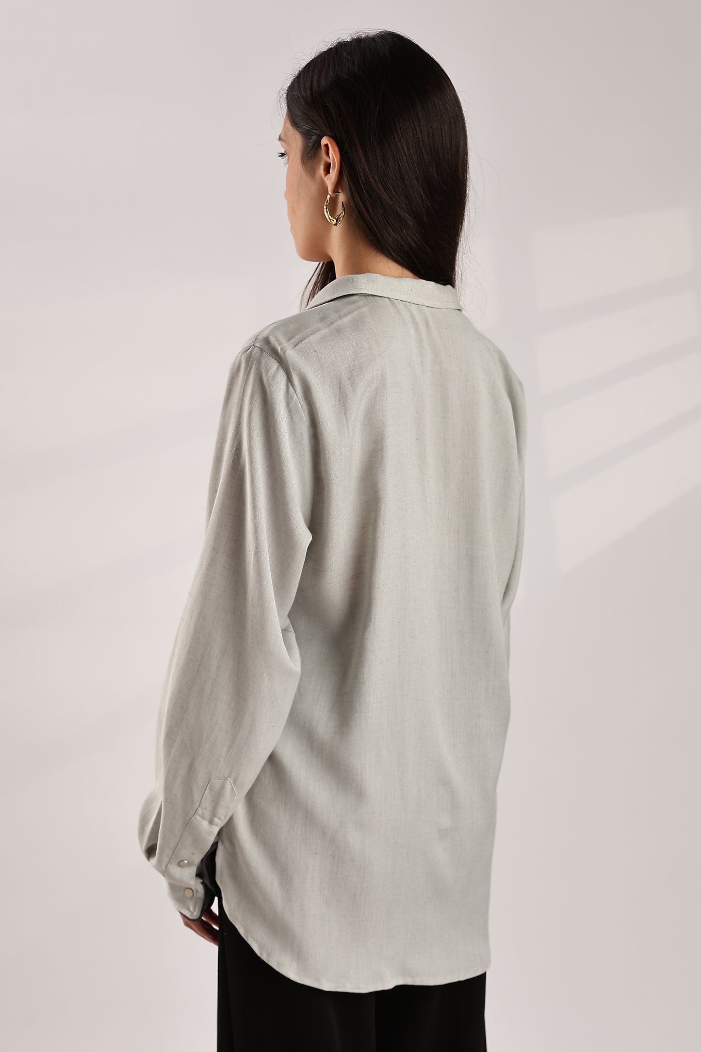 Flowy V Neck Wind Shirt 'Light Grey'