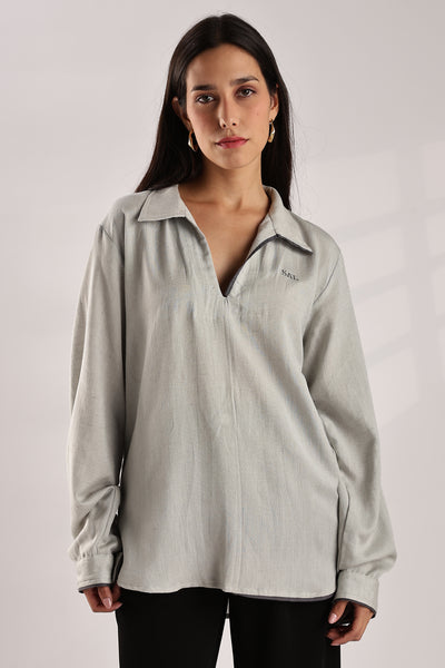 Flowy V Neck Wind Shirt 'Light Grey'