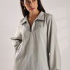 Flowy V Neck Wind Shirt 'Light Grey'