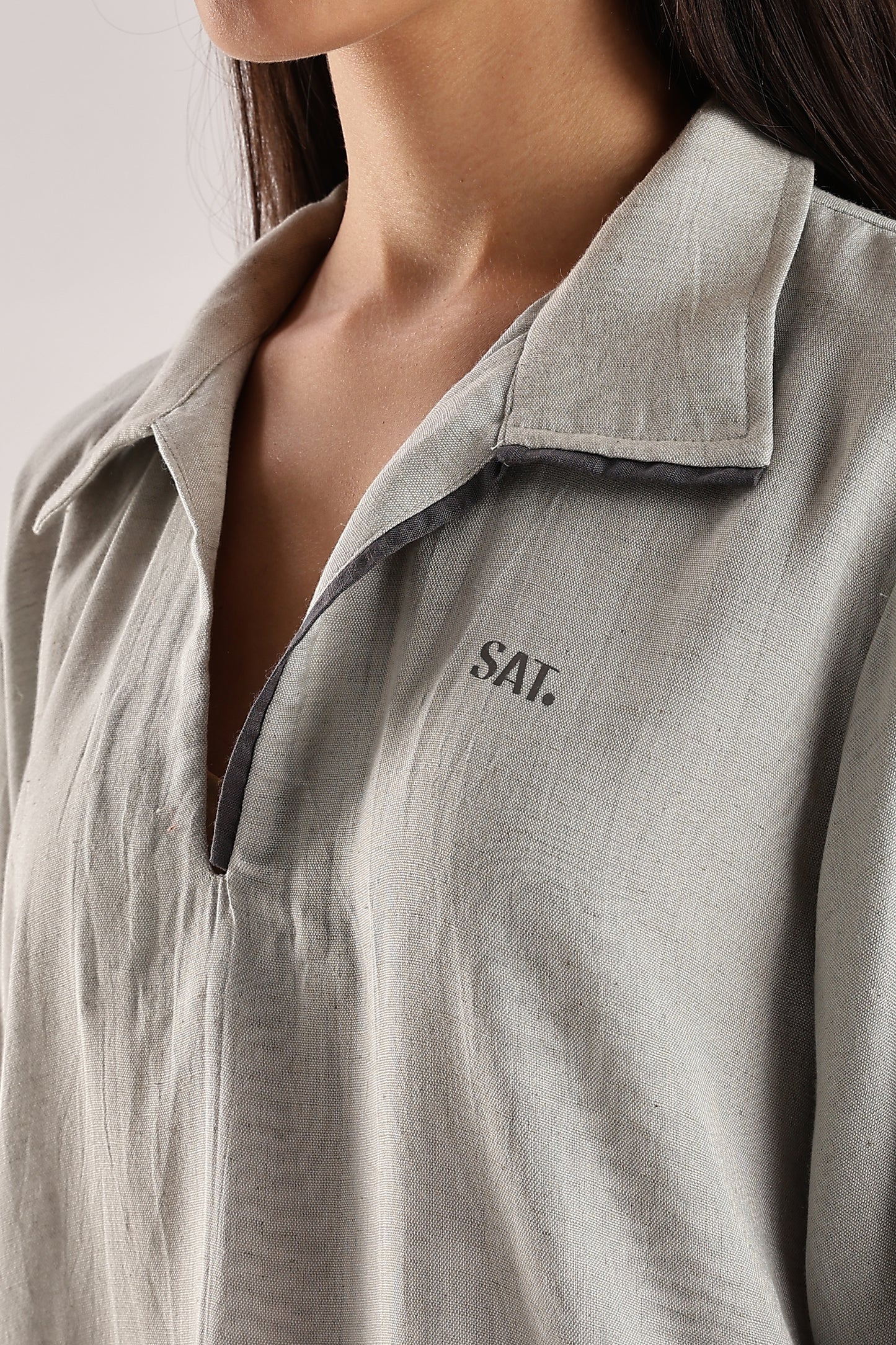 Flowy V Neck Wind Shirt 'Light Grey'