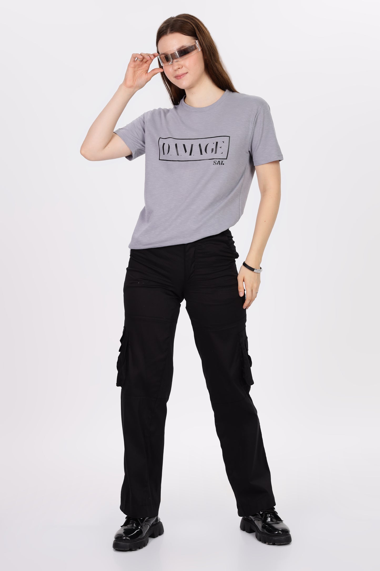 Damage Round Neck T-shirt 'Grey'