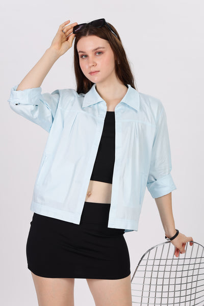 Light Blue Cotton Jacket - Inverted Box Pleat Jacket