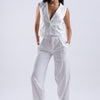 White Strips Cotton Sleeveless Co-Ord Set