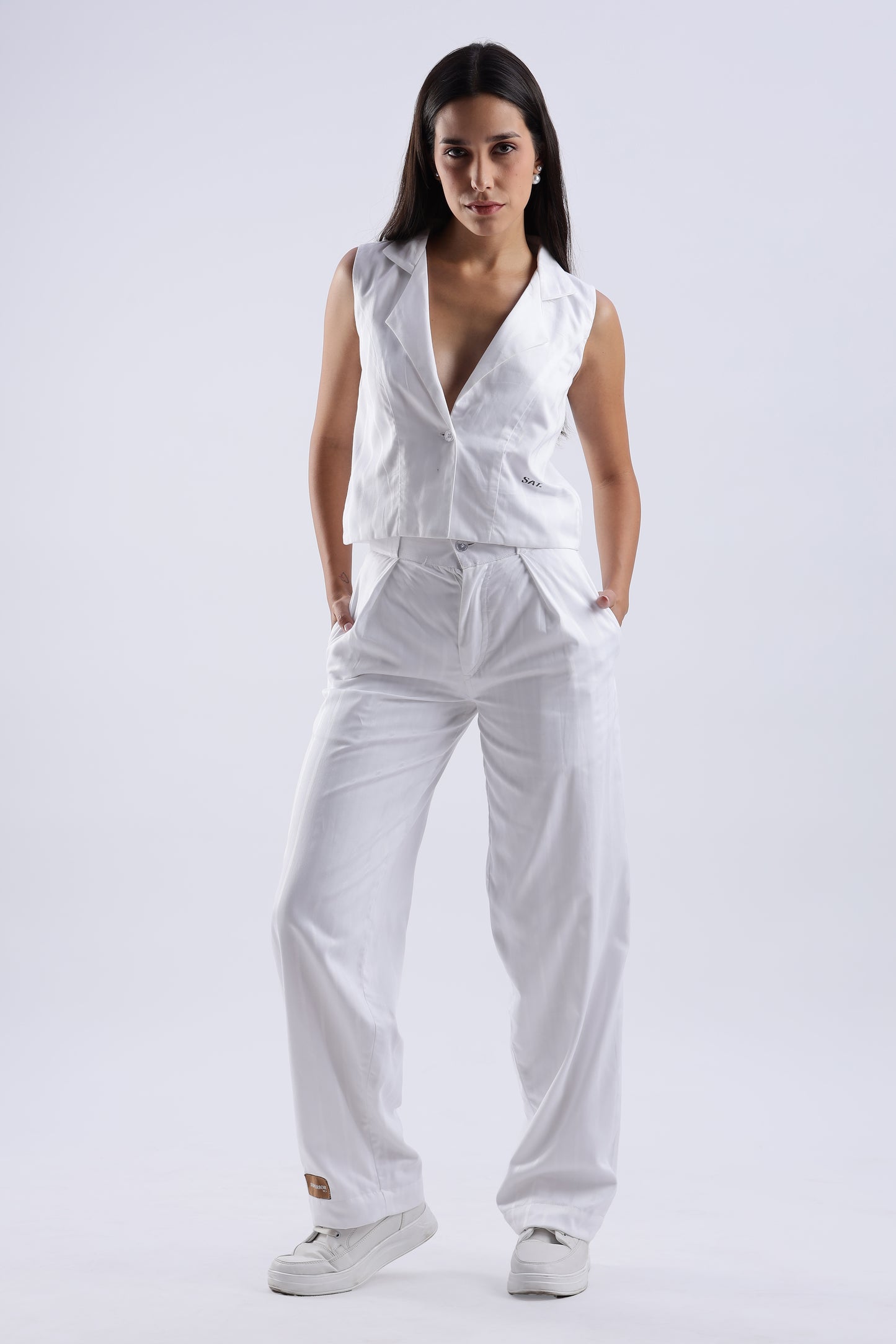 White Strips Cotton Sleeveless Co-Ord Set