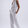 White Strips Cotton Sleeveless Co-Ord Set
