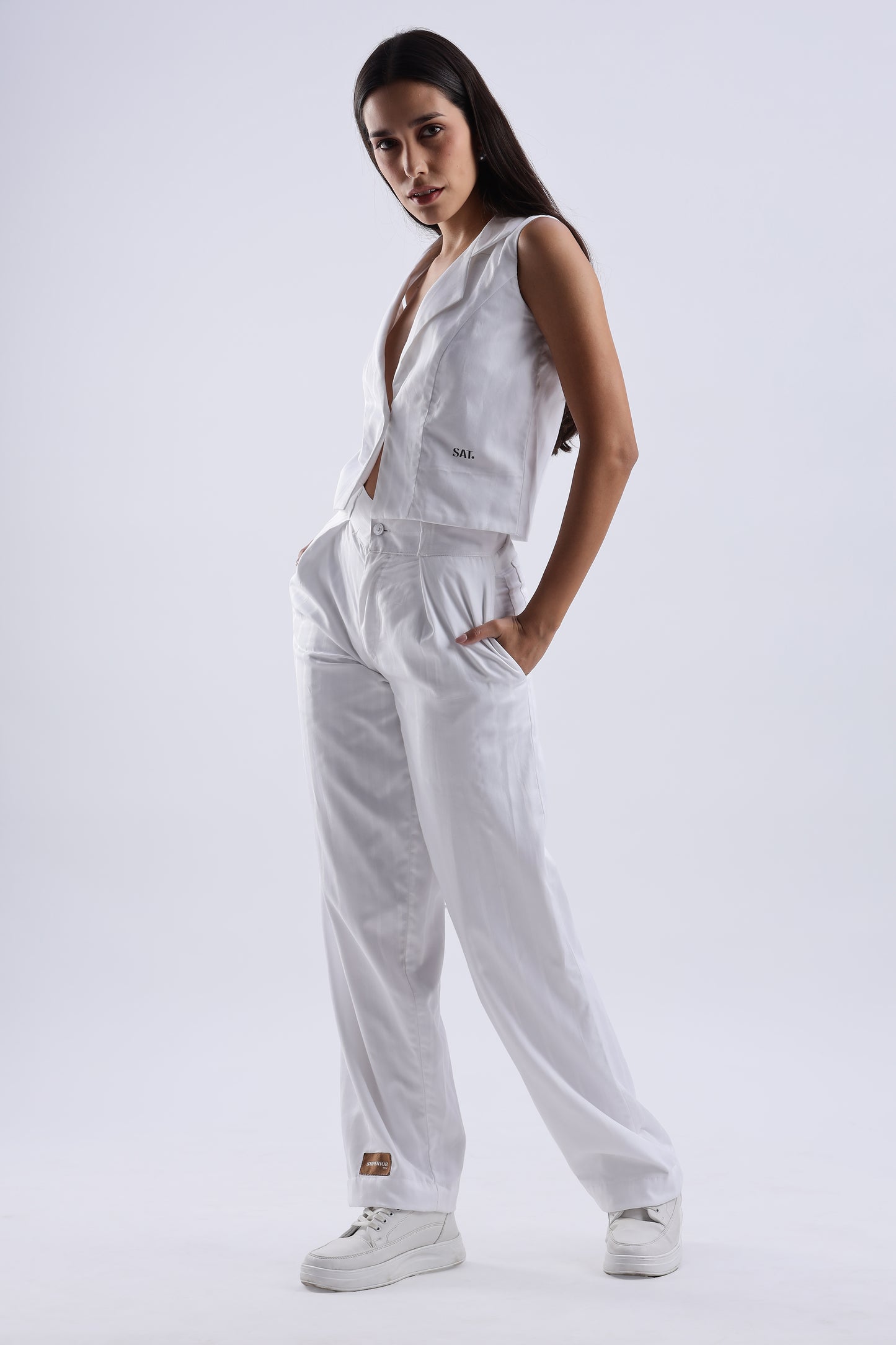 White Strips Cotton Sleeveless Co-Ord Set