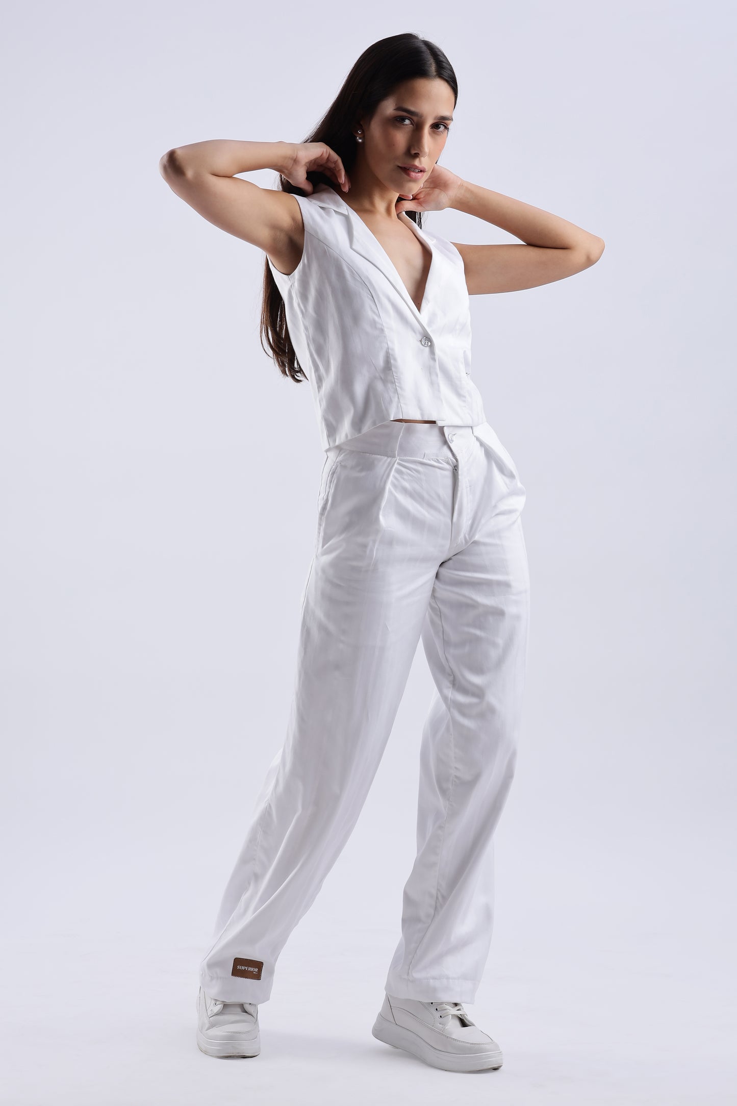 White Strips Cotton Sleeveless Co-Ord Set