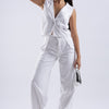 White Strips Cotton Sleeveless Co-Ord Set
