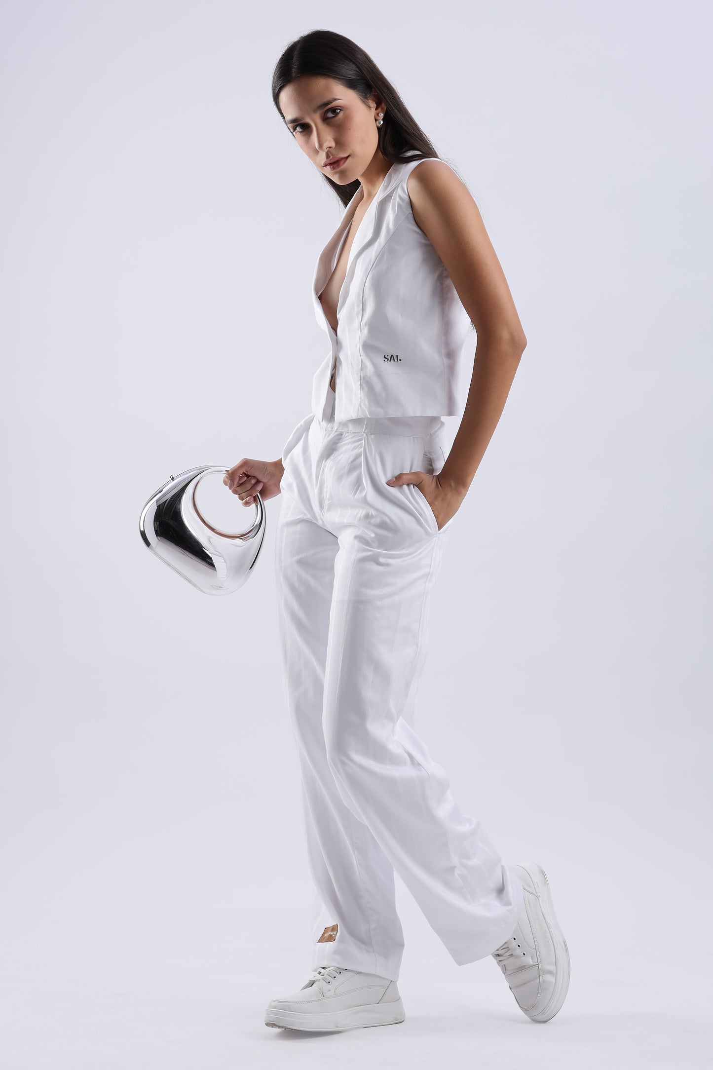 White Strips Cotton Sleeveless Co-Ord Set